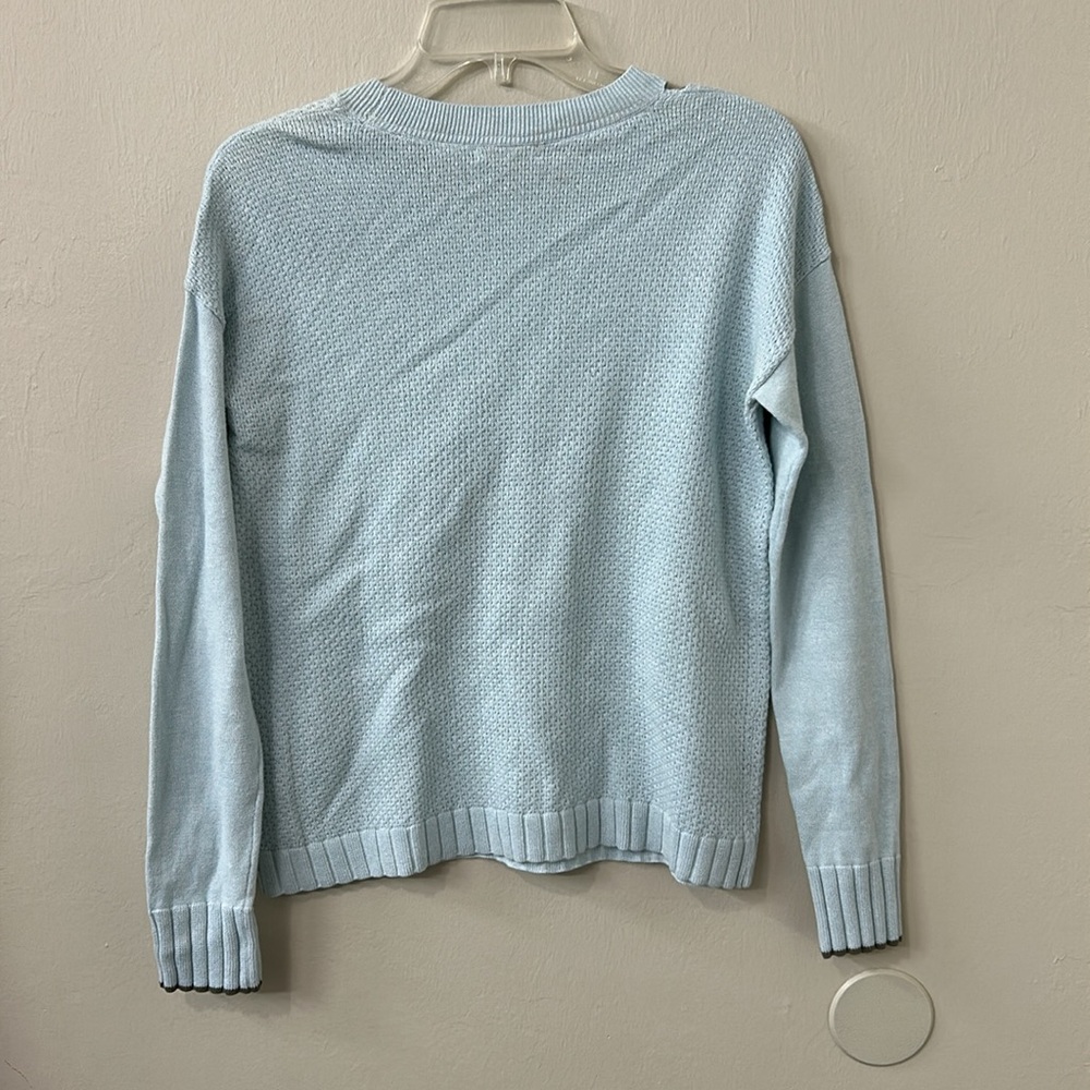 Lisa Todd Lover Light Blue Heart Embroidered Crew Neck Sweater Sz XS - Picture 6 of 7
